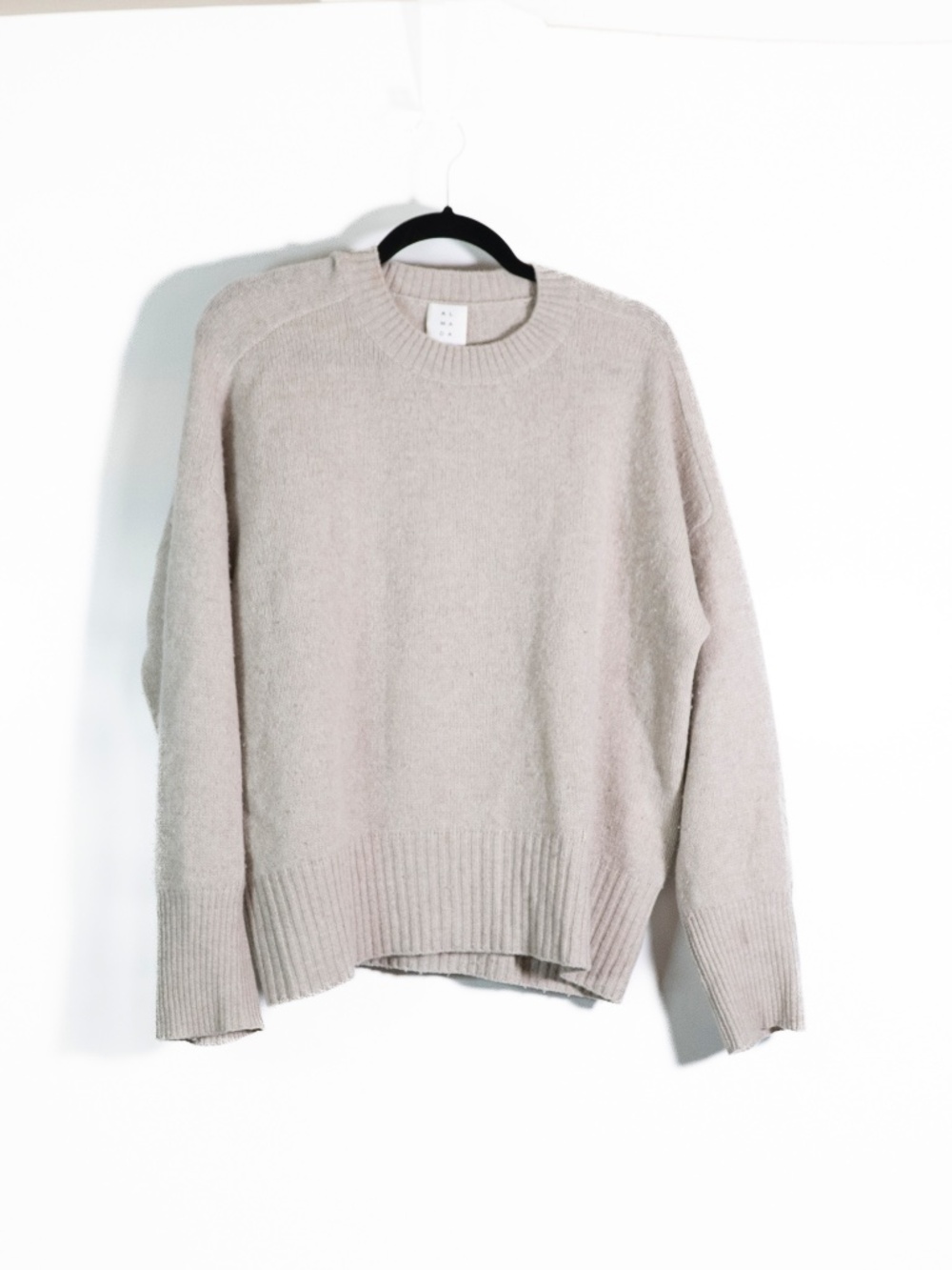 Almada 100% Organic Cashmere Knit Stretch Crew Neck Pullover Sweater Neutral M